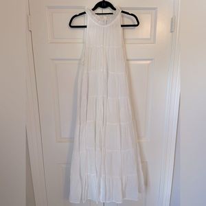 Entro Tie-Neck Long White Flowy Dress, Size L